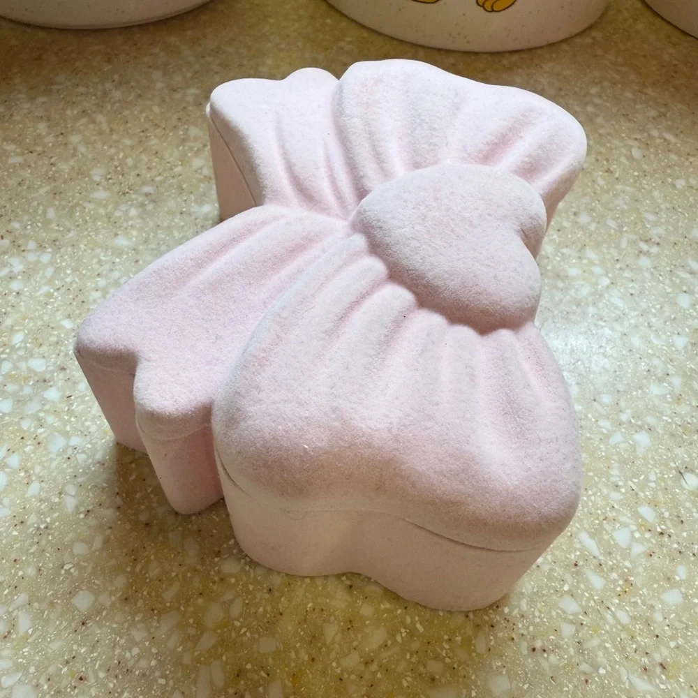 Pink Heart Bow Shaped Jewelry Box Hinged Trinket Storage Case